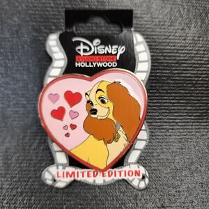 Disney Pin Lady and the Tramp Studio Store Pink 2 Part Slider Heart LE 300